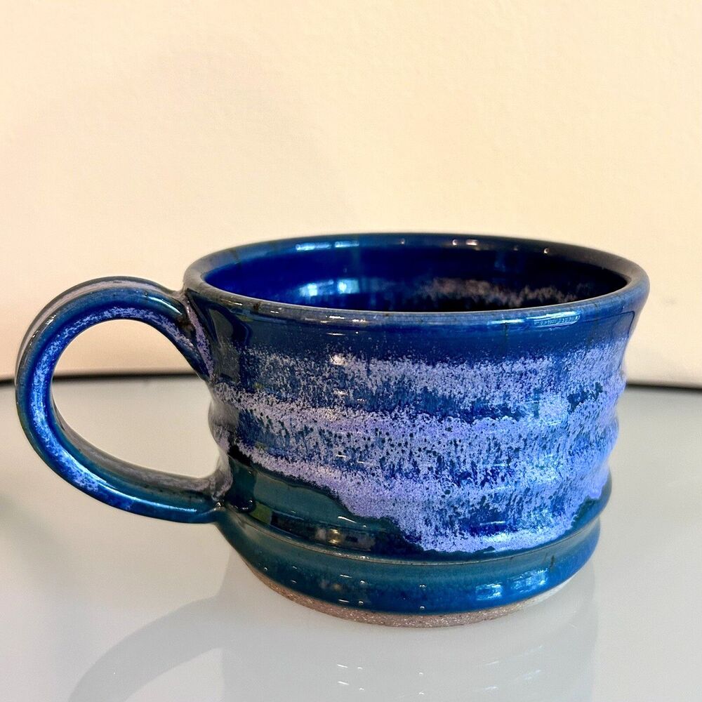 Dirtworks Pottery Mug Coffee or Soup Wide Blue Signed Nelda Seagrove NC